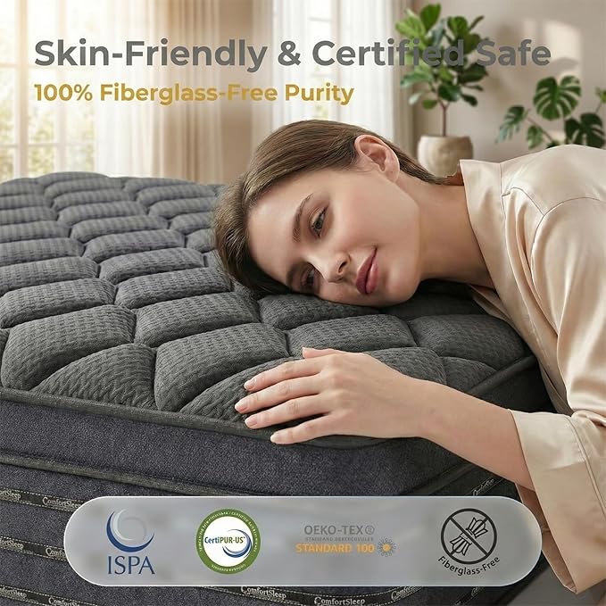 Queen Size Mattress 12 Inch, Medium Firm Boxed Hybrid Mattress, Cooling Gel Memory Foam & Motion Isolation Pocket Coils, 350lbs+ Edge Support, Fiberglass-Free, 365-Night Trial, for Couples, Families