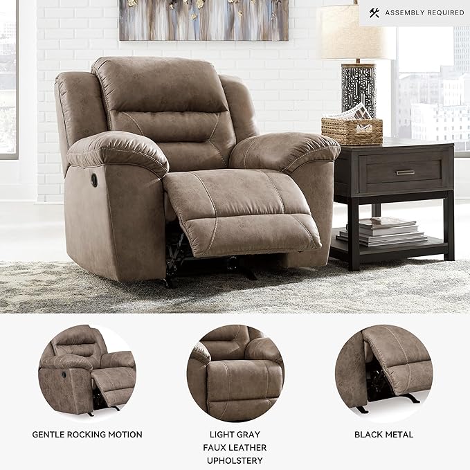 Signature Design by Ashley Stoneland Faux Leather Manual Pull Tab Rocker Recliner, Light Brown