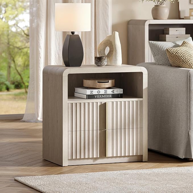 ModernMate Night Stand Set of 2, 23.6" Fluted Nightstand with 2 Drawers, Curve Profile Bedside Table with Solid Metal Handle, Thicken End Side Table for Bedroom, White Alder - Image 7