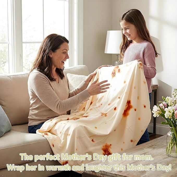LetsFunny Burrito Tortilla Throw Blanket, Giant Funny Realistic Food Blanket, 71in 2.0 Double Sided Taco Tortilla Wrap Blanket, Funny for Adults Teens Boys, Soft Flannel Round Throw