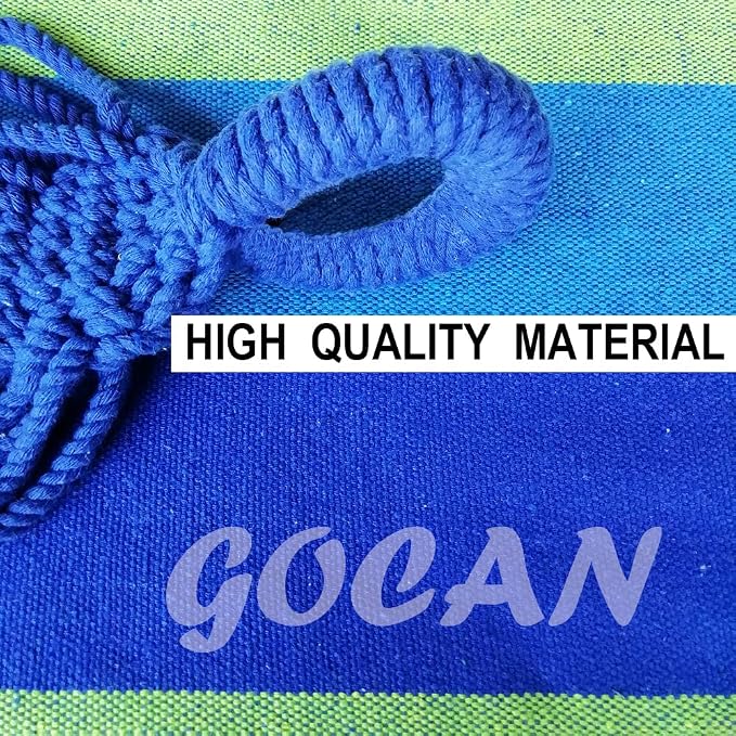 GOCAN Brazilian Double Hammock 2 Person Extra Large Canvas 250x160cm Total Length 350cm Load 500lb Cotton Hammock for Garden Outdoor and Indoor Blue/Green(98 * 65'') - Image 2
