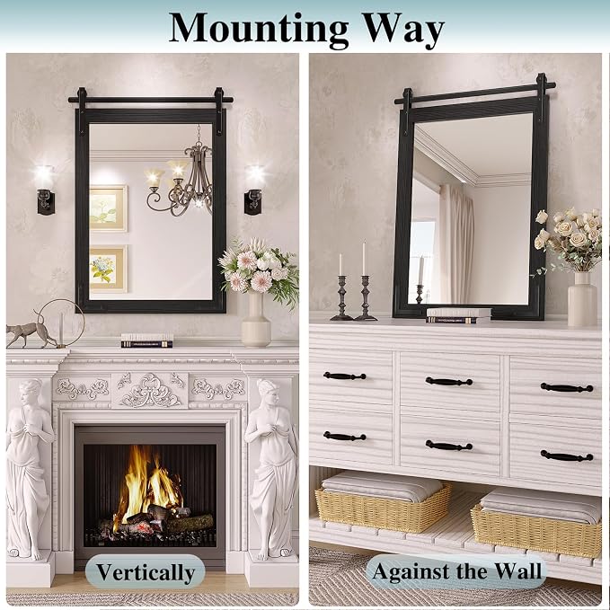Farmhouse Bathroom Mirror, 55x36 Inch Black Vanity Mirror for Wall, Wood Framed Rustic Mirror Rectangular Wall Decor Mirrors for Entryway Living Room Bedroom - Image 5