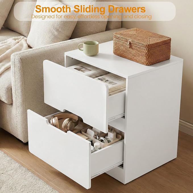 RoyalCraft White Nightstand Set of 2, Night Stand with Drawers, Modern Bedside Table with Handless Design, Wood End Table for Bedroom, Hallway - Image 5