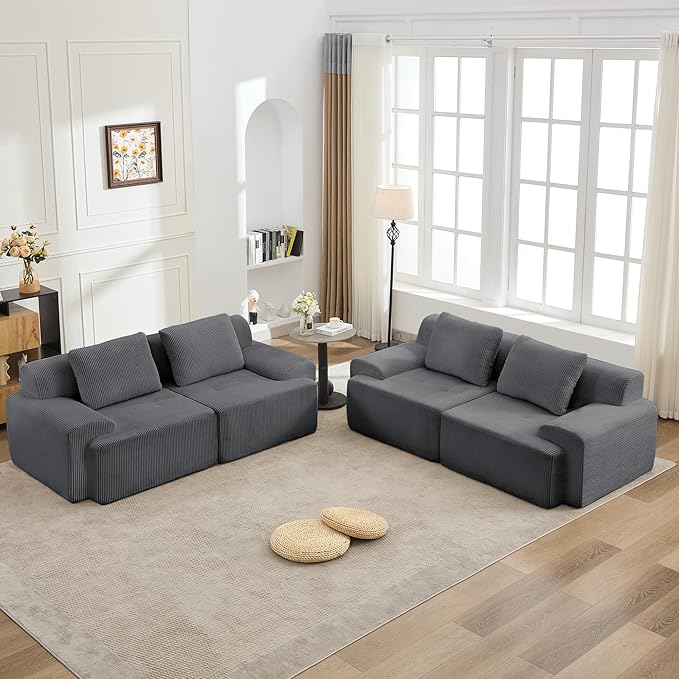 KIGOTY Modular Sectional Sofa, 4 PCS Comfy Cloud Sectional Couch with Deep Seat, Corner Sofas, Modern Boneless Couch for Living Room, No Assembly Required,Grey