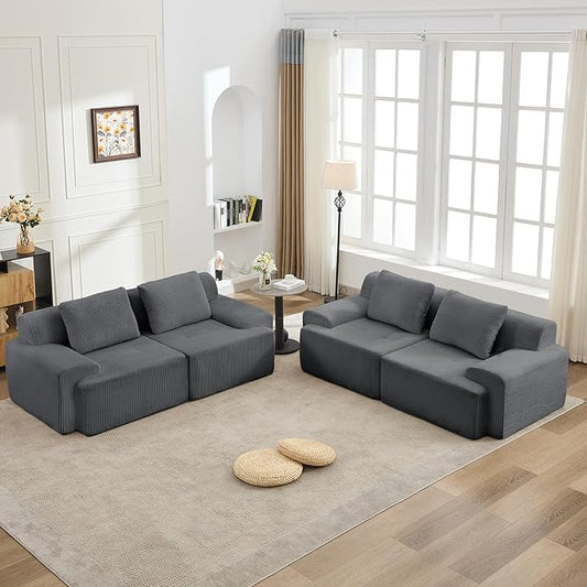 KIGOTY Modular Sectional Sofa, 4 PCS Comfy Cloud Sectional Couch with Deep Seat, Corner Sofas, Modern Boneless Couch for Living Room, No Assembly Required,Grey