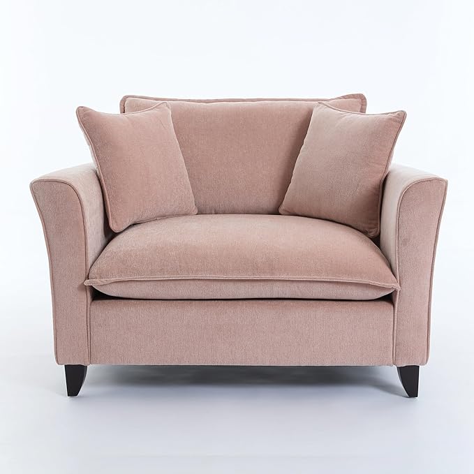 46.3 Inch Oversized Armchair Chenille Fabric Chair and a Half Single Sofa with Pillow Removable Washable Covers Rubberwood Legs Ruffled Armrests for Living Room Bedroom Office Apartment, Pink