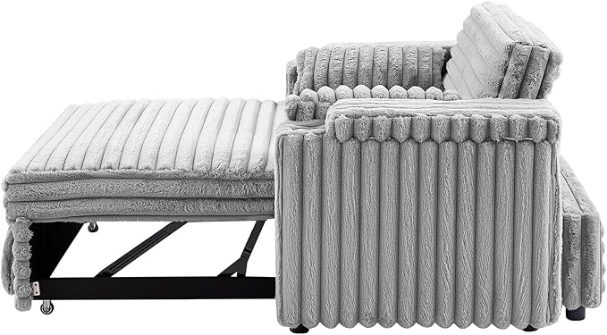 Eafurn 3 in 1 Convertible Sleeper Sofa Bed Recliner Daybed,Corduroy Upholstered Pull Out Couch Bed w/USB & Type C Port, Oversized Futon Loveseat w/Adjustable Backrest &Cup Holder for Living Room