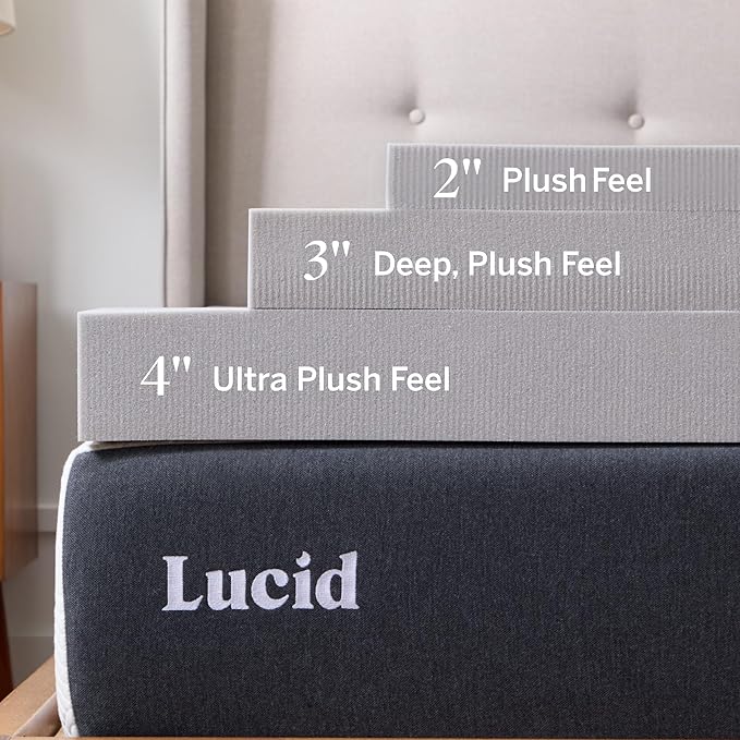 Lucid 4 Inch Bamboo Charcoal Infused Memory Foam Mattress Topper - Twin XL Size – Moisture and Odor Control - Ventilated - Ultra Plush Feel, Pressure-Relief Bed Topper – CertiPur Certified
