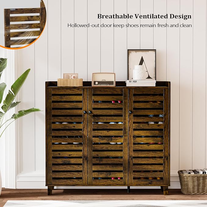 VINGLI Large Shoe Cabinet with 3 Doors 6-Tier Ultra Wide Shoe Cabinet Storage for Entryway 30 Pairs Tall Shoe Organizer Cabinet Wooden Farmhouse Shoe Rack Cabinet Rustic Brown - Image 5