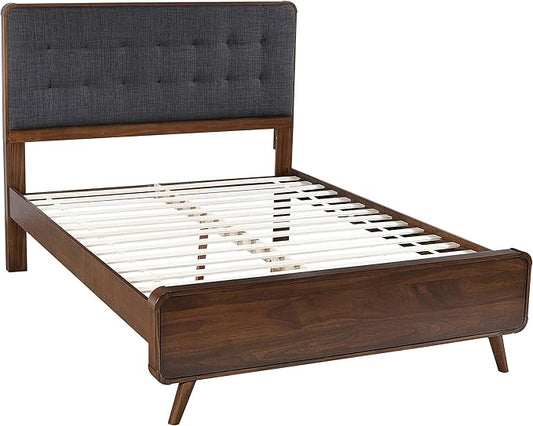 Coaster Home Furnishings Robyn Contemporary 4-Piece Bedroom Set Fabric Upholstered Queen Size Panel Bed Frame 53-inch Headboard Dark Walnut 205131Q-S4
