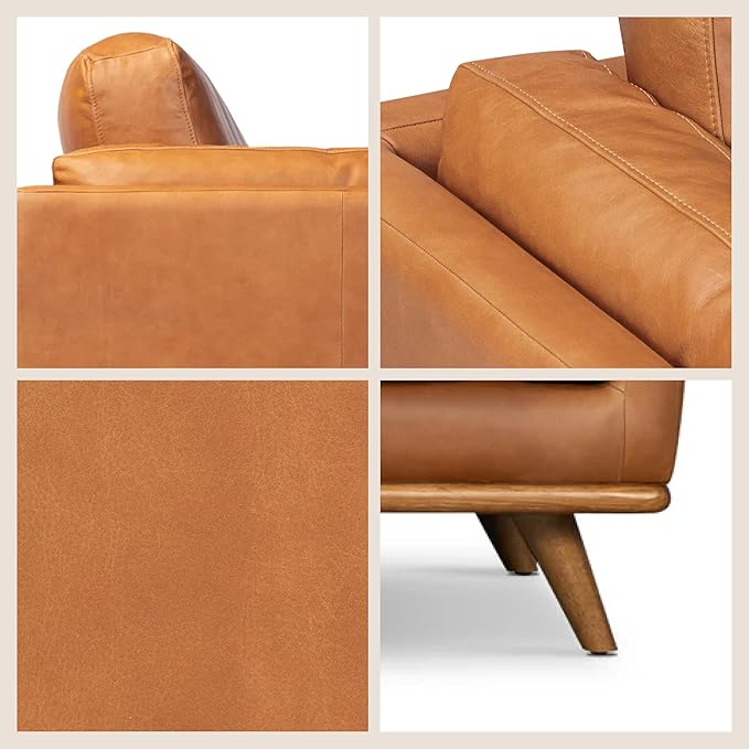 Poly & BARK Cadiz 90" Sofa – Saddle Tan Full-Grain Pure-Aniline Italian Leather, Feather-Down Cushions, Solid Rubberwood Base & Legs - Saddle Tan