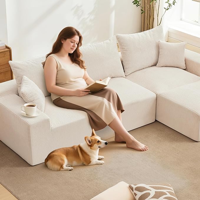 110" Modular Sectional Sofa Couches for Living Room, Cloud Memory Boneless Couch, No Assembly Required,Comfy Cloud 3-Seater Couch with Chaise, Memory Foam Sofa for Offices, Bedroom and Apartment