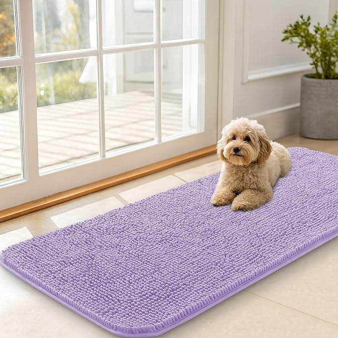 OLANLY Dog Door Mat for Muddy Paws 47x20, Absorbs Moisture and Dirt, Absorbent Non-Slip Washable Doormat, Quick Dry Chenille Mud Mat for Dogs, Entry Indoor Entryway Carpet for Inside Floor, Lavender by OLANLY