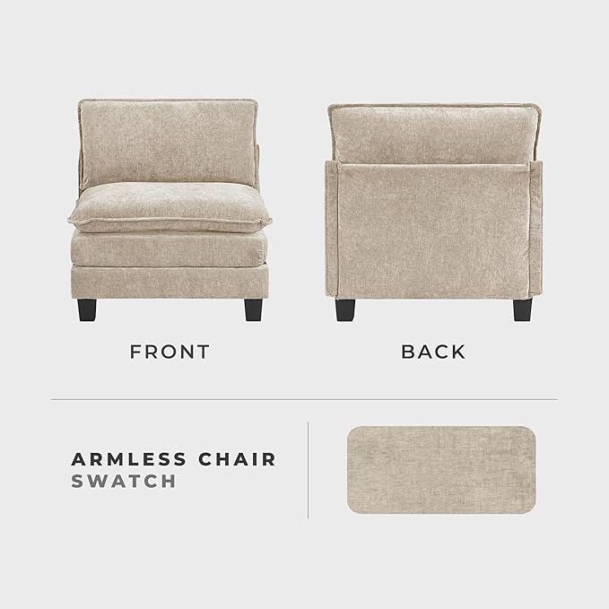 Lexicon Modular Sectional Sofa, Module for Sectional Couch, Armless Chair, Removable Cushion Cover, Soft Upholstery, Durable Frame, Customizable Comfort, Chenille Light Taupe