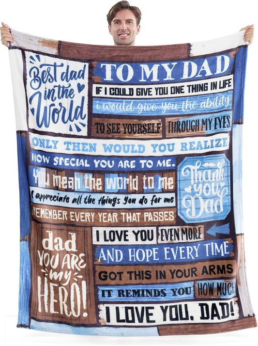 Joiedomi Dad Birthday Gifts from Daughter Son Super Soft Flannel Throw Blanket Dad Blanket for Father's Day Christmas 50" x 60" Blue