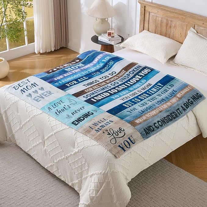 Blue Mother?€?s Day Blanket Gift for Mom ?€? Soft Cozy Fleece Throw, Warm Inspirational Blanket for Mother, Birthday Gifts for Mom from Daughter & Son, Holiday, 50x60 inch