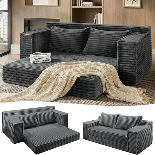 IDEALHOUSE 75 Inch Convertible Sofa Bed, Boneless Sleeper Sofa, 2 in 1 Folding Couch Bed with 2 Pillows, Pull Out Couch Bed, Loveseat Sofa for Living Room Bedroom, No Assembly, Light Gray