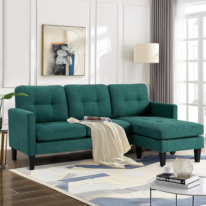 L Shaped Sectional Sofa with Movable Ottoman, Lounge Sectional Sleeper Sofa Couch for Apartment & Small Space, Small Couch for Living Room, Green