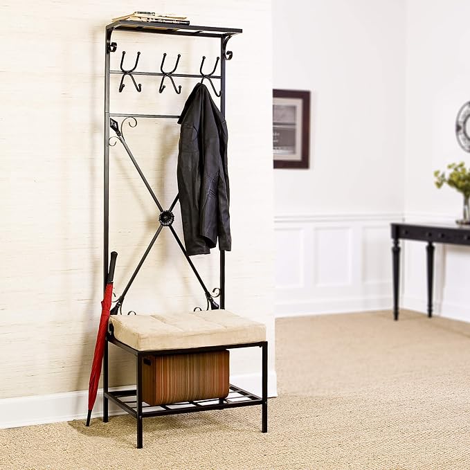 SEI Furniture Dovanti Entryway Storage Rack/Bench Seat, Black - Image 5