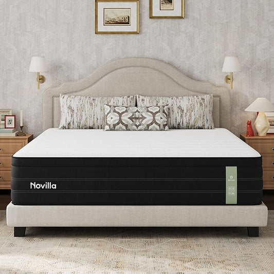 Novilla Queen Size Mattress, Cooling Hybrid Queen Mattress 14 Inch with Upgraded Individual Coils & Gel Memory Foam, Enhanced Support, Reinforced Edge, Motion Isolation, Pressure Relief, CertiPUR-US