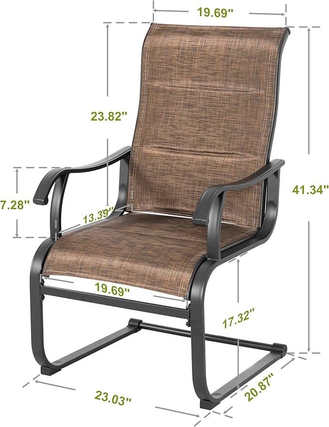 NUU GARDEN Patio Dining Chairs Set of 2, All Weather Outdoor Padded Textilene Patio Chairs, Breathable Spring Motion Textile High Back Outdoor Dining Chairs for Backyard, Lawn, Deck, Brown - Image 3