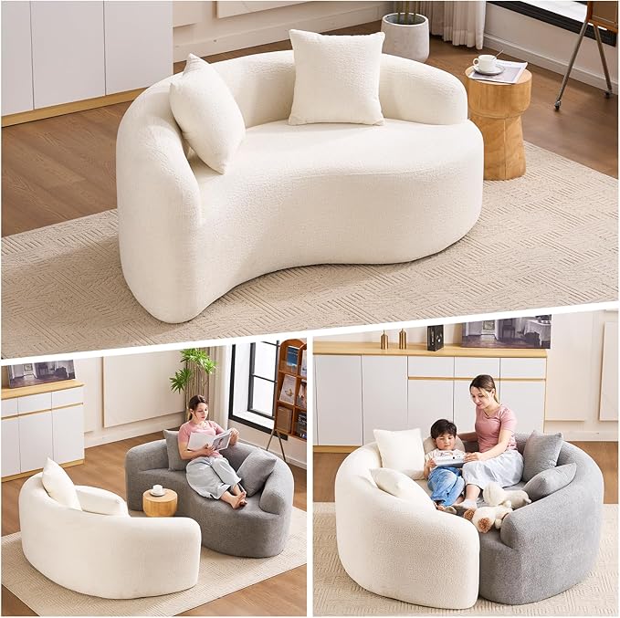 KEIKI S-Curved Loveseat Chenille Couches with 2 Pillows, Upholstered Luxury Plush Cloud Sectional Sofa for Living Room Apartment, Full Sponge Compression