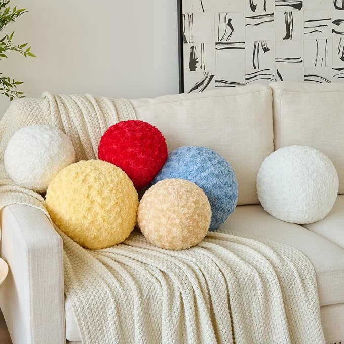 Ball Pillow, Decorative Round Pillow for Couch n, Circle Throw Pillows, Perfect Ball Pillows for Couch, Stylish Decorative Pillows, Versatile Round Throw Pillow (Red, Mini-8.6 Inches)