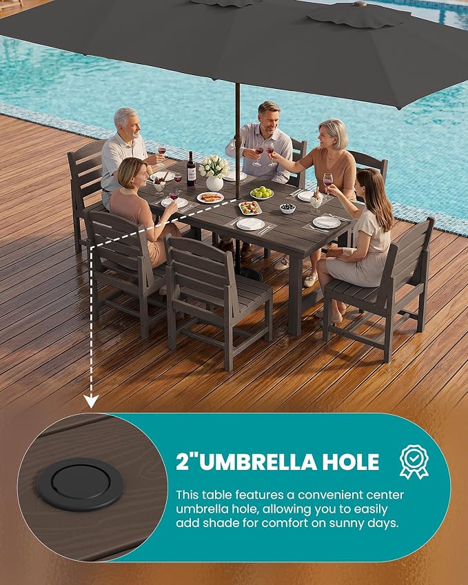 SERWALL Patio Dining Sets for 6 Person, HDPE Dining Set with 6 Armless Chairs, Coffee - Image 4