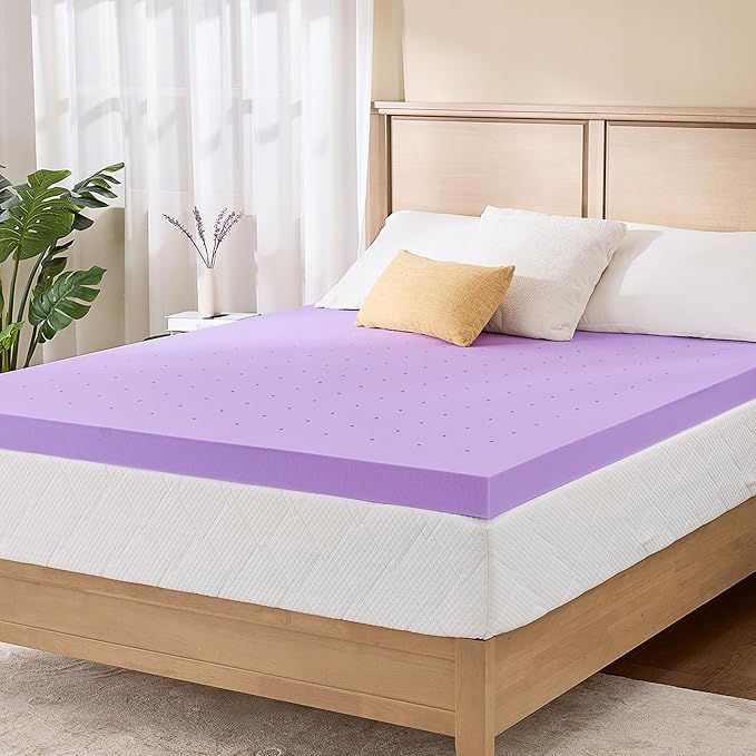3 Inch Queen Lavender Infusion Memory Foam Mattress Topper for Relaxing Sleep, Ventilated & Pressure Relieving, CertiPUR-US Certified, Medium Firm Topper in a Box, Queen Size, 60"x80"