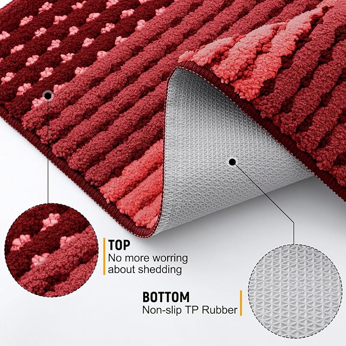 Kitinjoy Indoor Outdoor Door Mat, 32x20 Non-Slip Absorbent Dirt Trapper, Low-Profile Washable Inside Entrance Front Floor Mat, Sturdy Soft Entry Dotted Ombre Doormats for Entryway, Burgundy - Image 3