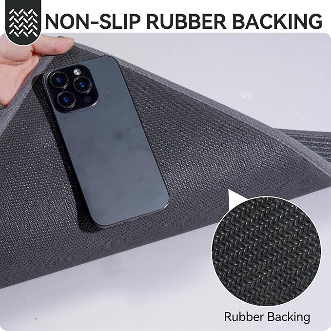 Front Door Mat 17''x30'', Non Slip Absorbent Dirt Resist Washable Low-Profile Indoor Doormat, Easy Clean Welcome Entryway Door Mats, Grey - Image 5