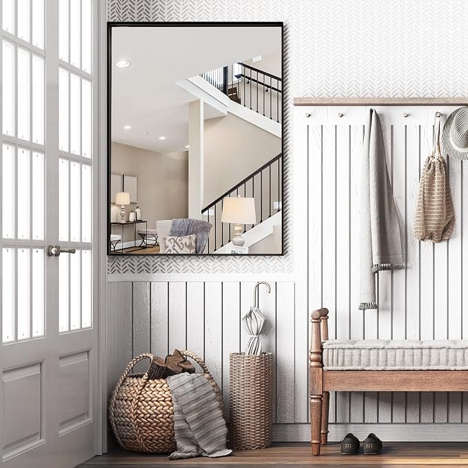 40x30 Inch Black Bathroom Mirrors for Over Sink, Wall Mirror, Metal Framed, Modern Rectangle Mirror, Wall-Mounted Vanity Mirrors Horizontal/Vertical - Image 7