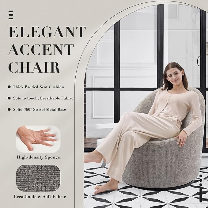 COLAMY Swivel Accent Chair, 360° Swivel Chair with Hidden Storage, Modern Small Barrel Swivel Armchair for Living Room/Bedroom, Light Grey