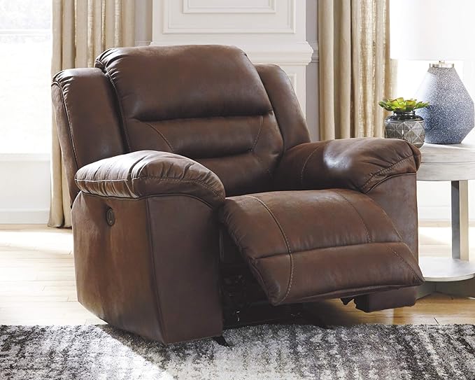 Signature Design by Ashley Stoneland Faux Leather Power Rocker Recliner, Dark Brown