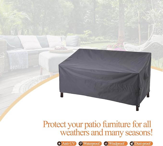 WJ-X3 Ripstop 3-Seater Outdoor Couch Cover, Heavy Duty Patio Sofa Cover,Waterproof & Wind Resistant,82W x 39D x 36H, Gray - Image 8