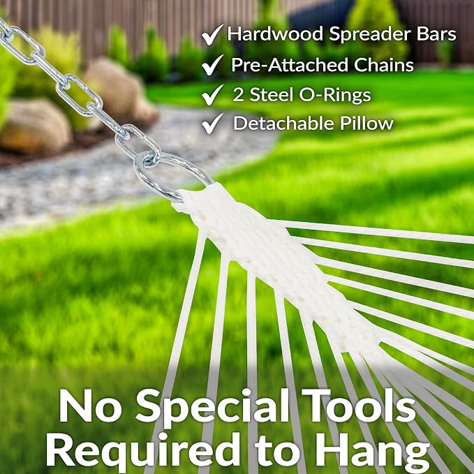 Sunnydaze Extra Large Quilted Hammock with Spreader Bars - 2-Person Hammock for Outside - Awning Stripe - Image 5