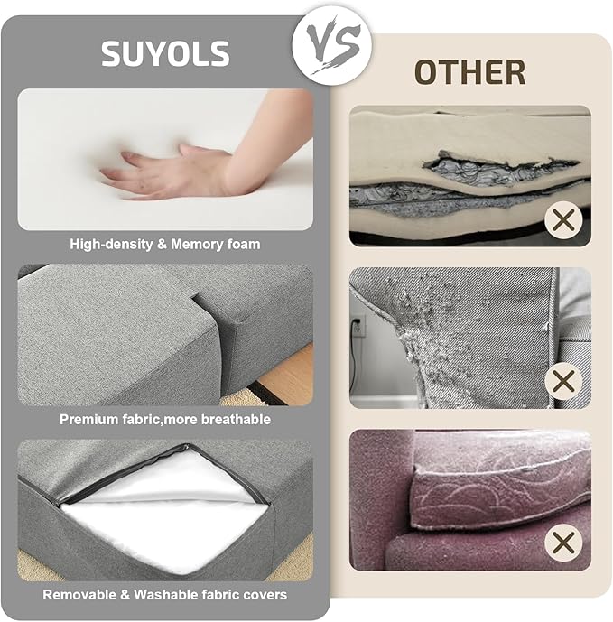 2-in-1 Folding Sofa Bed with Pillow - Folding Chair Floor Couch & Sleeping Mattress - Washable Cover & Memory Foam Sleeper Chair for Living Room/Guest Room/Apartment/Loft, Light Gray