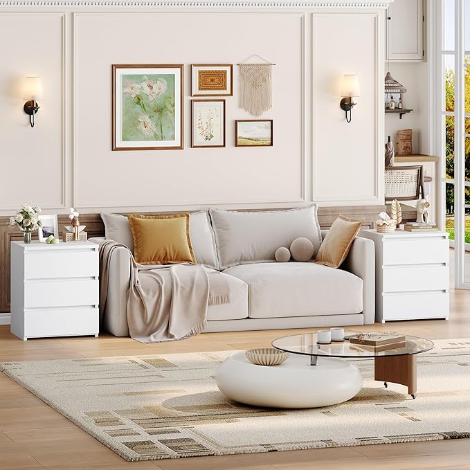 FOTOSOK Nightstand Set of 2 White Nightstand with 3 Drawers, White Bedside Table Night Stand for Bedroom with Cut-Out Handle, Sofa Side Table for Bedroom, 17.7W*15D*21.7H - Image 4