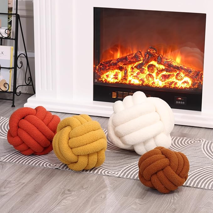 Petrella Knot Pillow Throw Pillows Ball Round Throw Pillows Home Decor Cushion Decorative Aesthetic Grapefruit 11inch