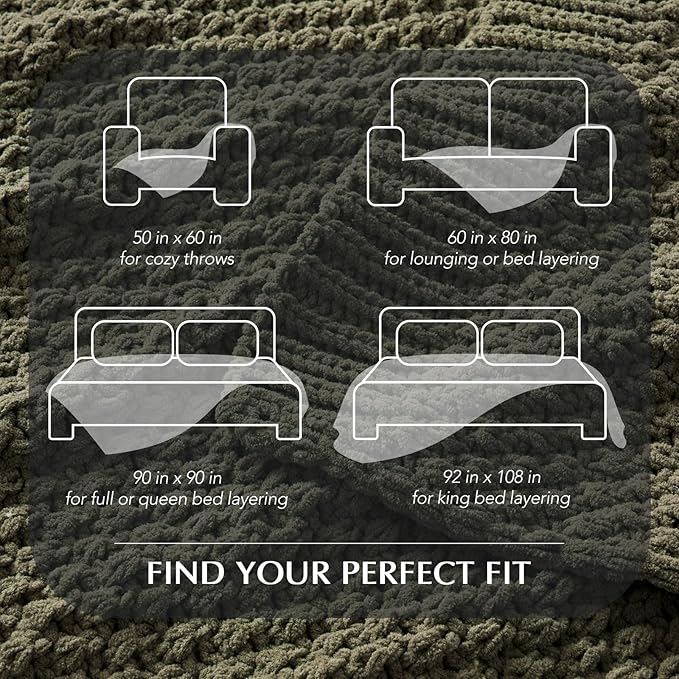 EVERGRACEHOME Chunky Polyester Knit Throw Blanket for Couch, Soft Luxurious Oversized King Moss Stitch Blanket for Bed, Large Cozy Farmhouse Knitted Throw for Sofa, Olive Green, 92" x 108"