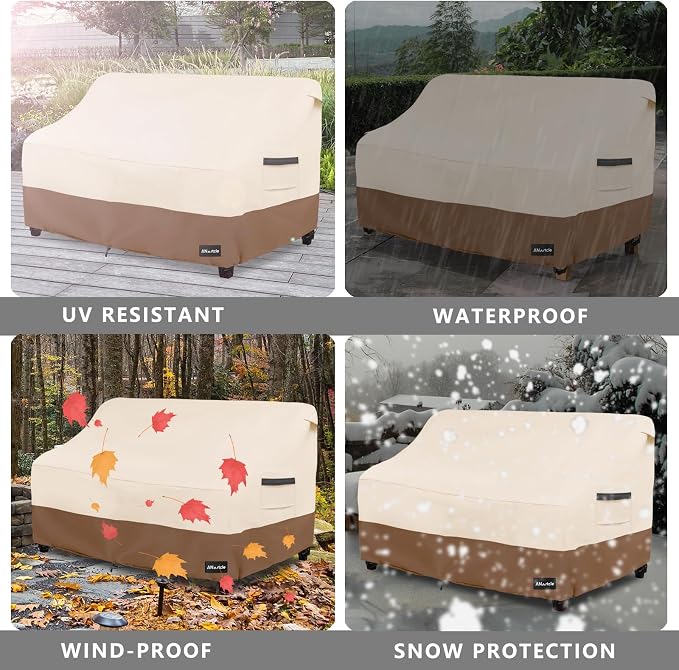 ANartcle 3-Seater Patio Sofa Cover,79W x 37D x 35H Inches Outdoor Couch Cover,100% Waterproof Heavy Duty Patio Sofa Covers,Patio Furniture Covers,Beige&Brown - Image 7