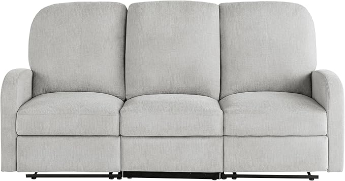 Relax-A-Lounger® Palmdale 79.6" Rocker Manual Pull-Handle Sofa Recliner, Soft Modern, Pocket Coil Comfort, Black Metal Base Leg, Soft Chenille Fabric, Light Gray