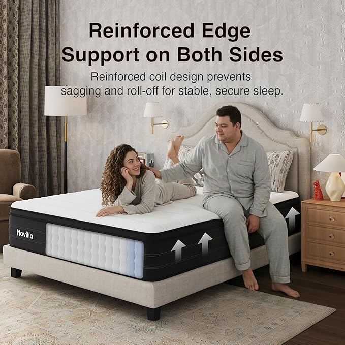 Novilla Twin Size Mattress, Cooling Hybrid Twin Mattress 10 Inch with Upgraded Individual Coils & Gel Memory Foam, Enhanced Support, Reinforced Edge, Motion Isolation, Pressure Relief, CertiPUR-US