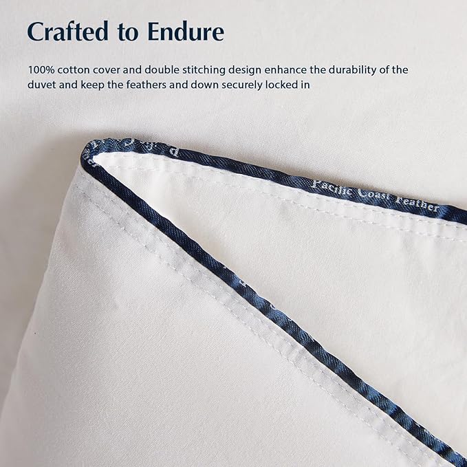 Pacific Coast Goose Feather Down Comforters King Size, 100% Cotton Extra Fluffy White Duvet Insert, Soft, Breathable, All Season Hotel Luxury Bedding Comforters, 8 Corner & Center Loops (106"x90")