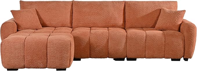 ERYE 110" L-Shaped Sectional Sofa 4 Seat Tufted Sofa Couches with Ottoman, Oversized Tufted Boucle Upholstered Corner Sectional Couch for Living Room Home Apartment