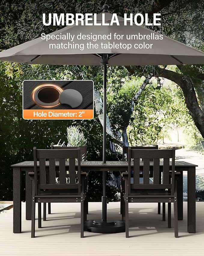 YEFU HIPS Patio Table Set: 5 Piece Outdoor Table and Chairs Dining Furniture Set with Umbrella Hole - Black Modern Plastic Dining Sets 4 Person for Outside Deck with Metal Aluminum Frame - Image 5