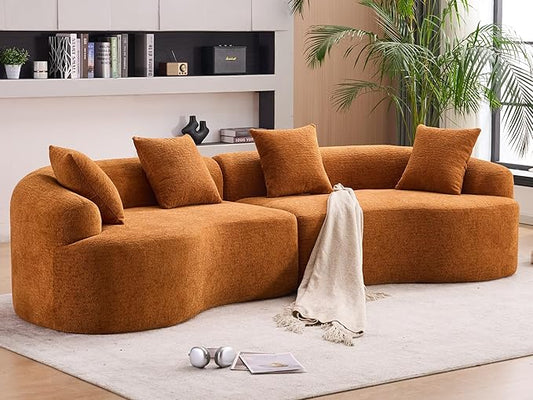 KEIKI Curved Chenille Modular Sectional Couches with Pillows, 4 Seater Oversized Upholstered Luxury Plush Cloud Sofa for Living Room Apartment, Full Compression Sponge,