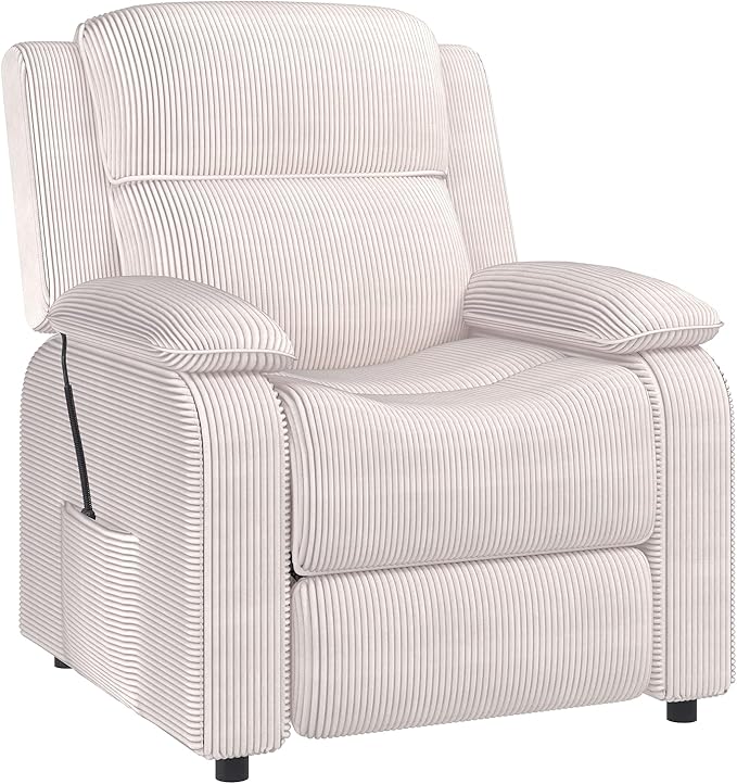 EROMMY Electric Recliner Chair, Oversized Power Recliner with USB Charging Port & Side Pockets, Heavy Duty Corduroy Reclining Sofa Chair, Wide Seat Living Room Chair for Adults, Beige