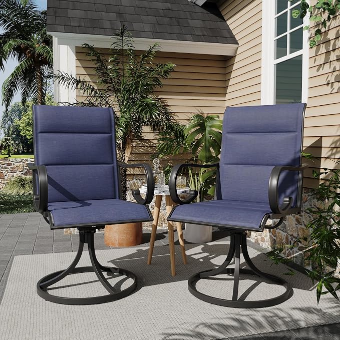 MELLCOM Swivel Outdoor Chairs Set of 8, High Back Padded Textilene Patio Dining Chairs with E-Coating Metal Frame, All-Weather Outdoor Furniture Rocker for Backyard, Porch, Garden, Lawn, Blue - Image 2