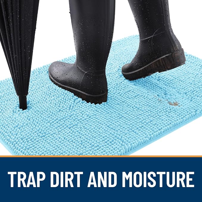 OLANLY Dog Door Mat for Muddy Paws 35x24, Absorbs Moisture and Dirt, Absorbent Non-Slip Washable Doormat, Quick Dry Chenille Mud Mat for Dogs, Entry Indoor Entryway Carpet for Inside Floor, Blue - Image 2
